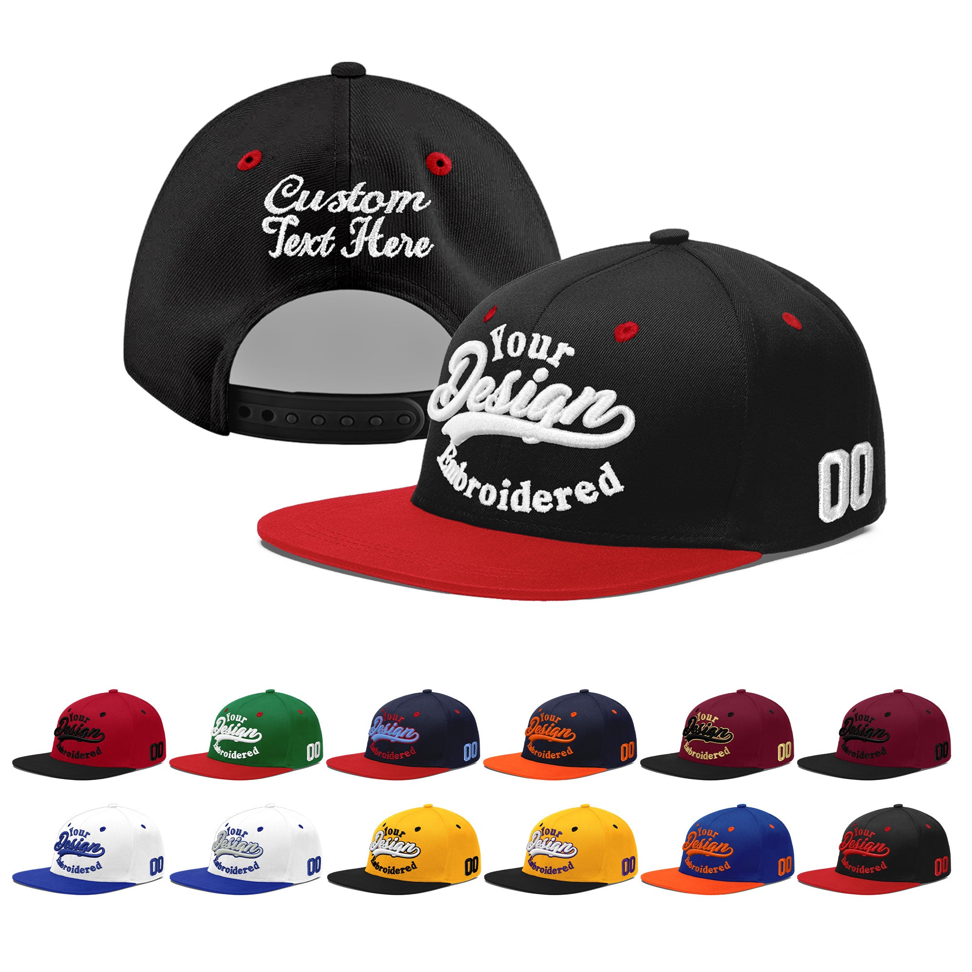 Custom Black Red 3D Puff Embroidery Flat Embroidery Casual Sport Baseball Cap