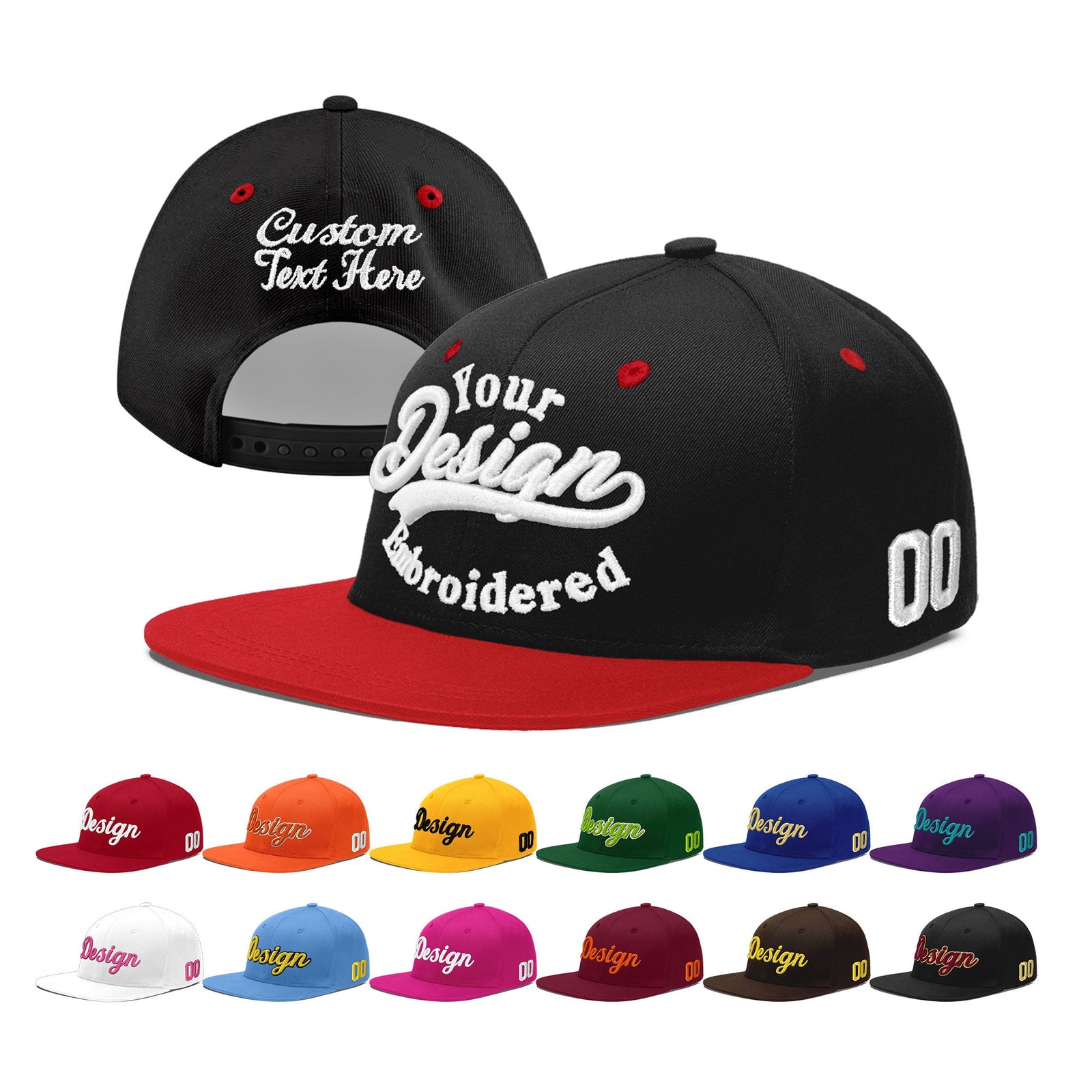 Custom Black Red 3D Puff Embroidery Flat Embroidery Casual Sport Baseball Cap