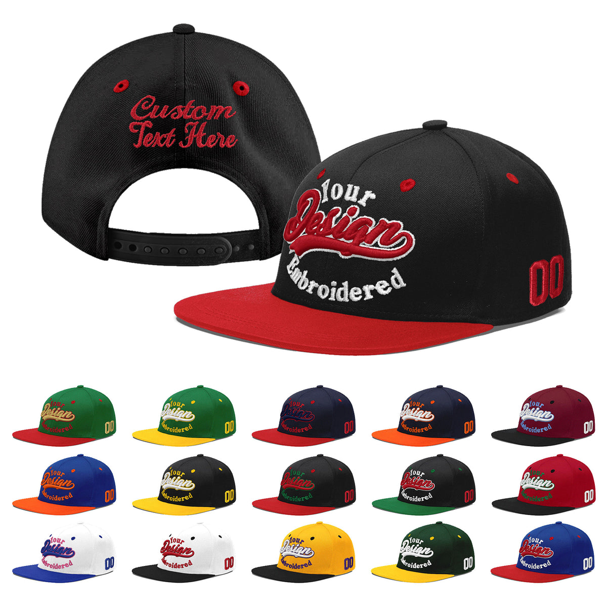 Custom Black Red 3D Puff Embroidery Flat Embroidery Casual Sport Baseball Cap