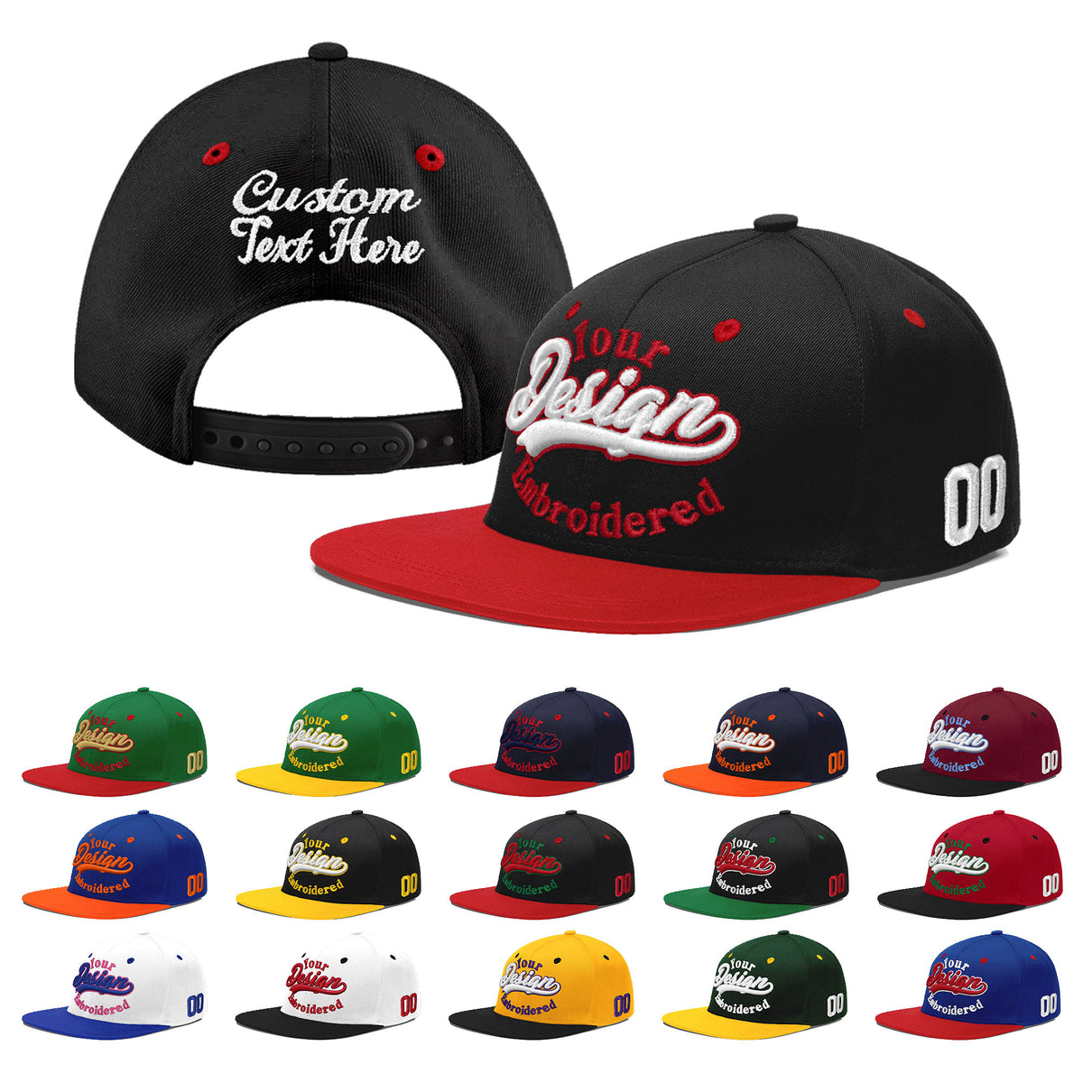 Custom Black Red 3D Puff Embroidery Flat Embroidery Casual Sport Baseball Cap
