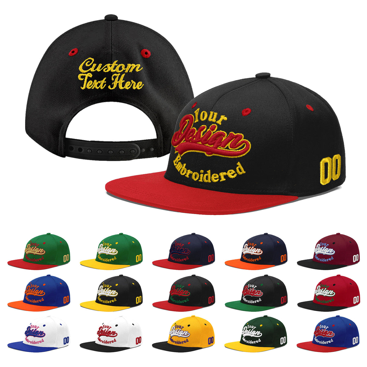 Custom Black Red 3D Puff Embroidery Flat Embroidery Casual Sport Baseball Cap