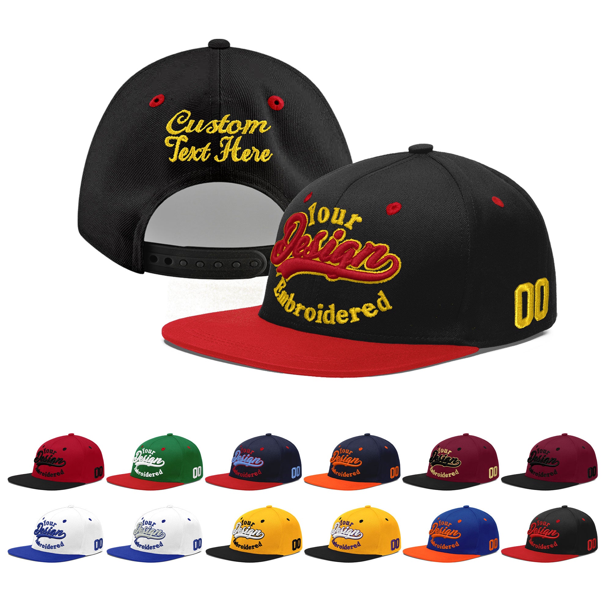 Custom Black Red 3D Puff Embroidery Flat Embroidery Casual Sport Baseball Cap