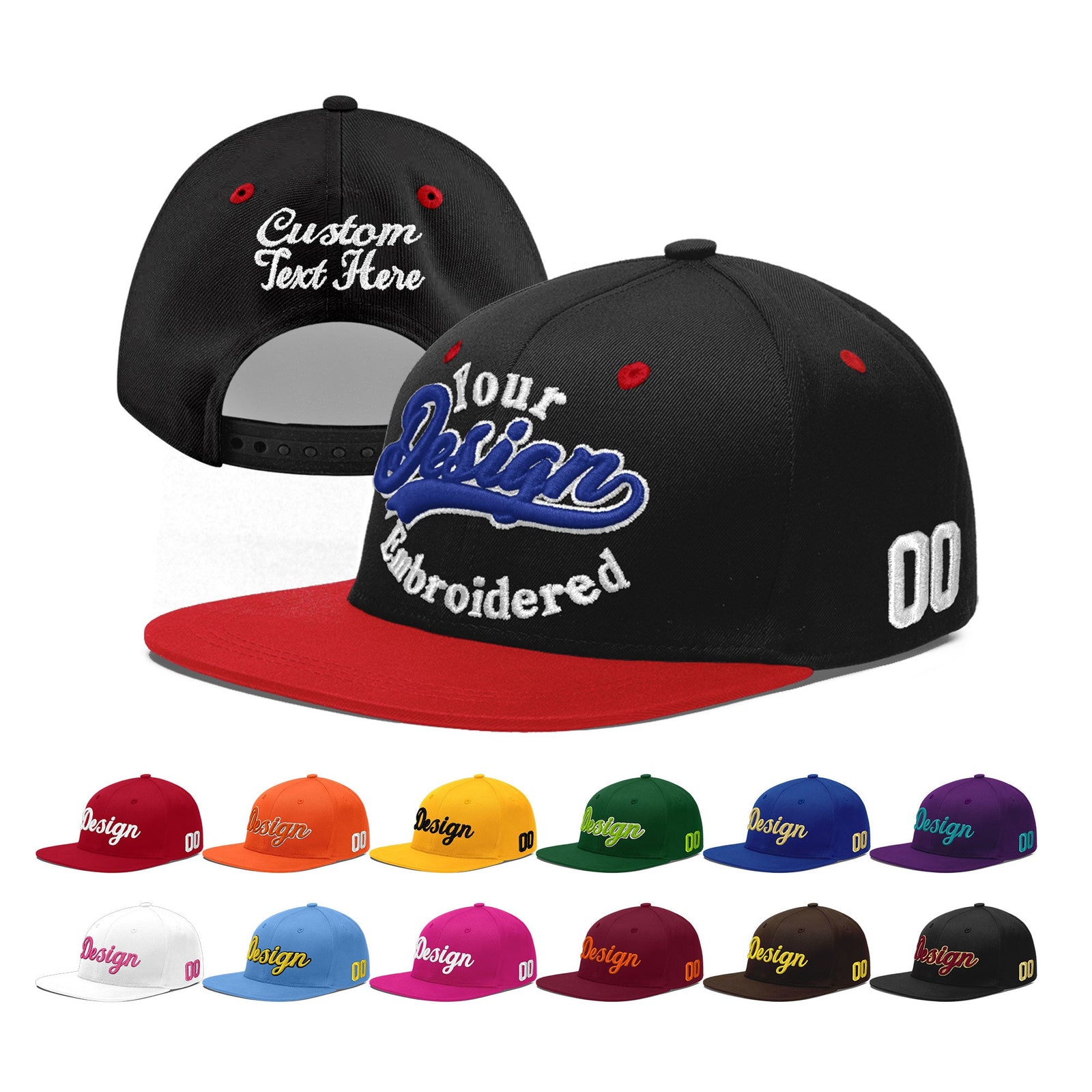 Custom Black Red 3D Puff Embroidery Flat Embroidery Casual Sport Baseball Cap