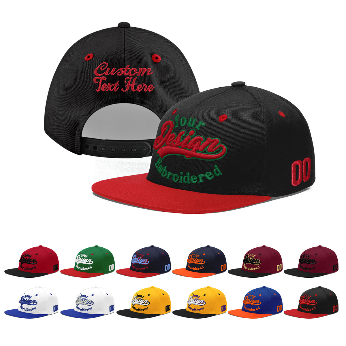 Custom Black Red 3D Puff Embroidery Flat Embroidery Casual Sport Baseball Cap
