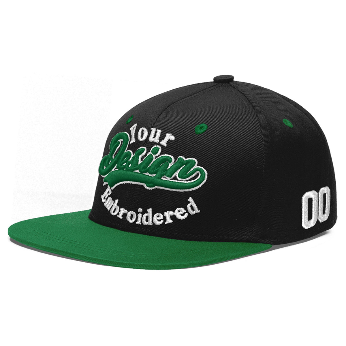 Custom Black Kelly Green 3D Puff Embroidery Flat Embroidery Casual Sport Baseball Cap