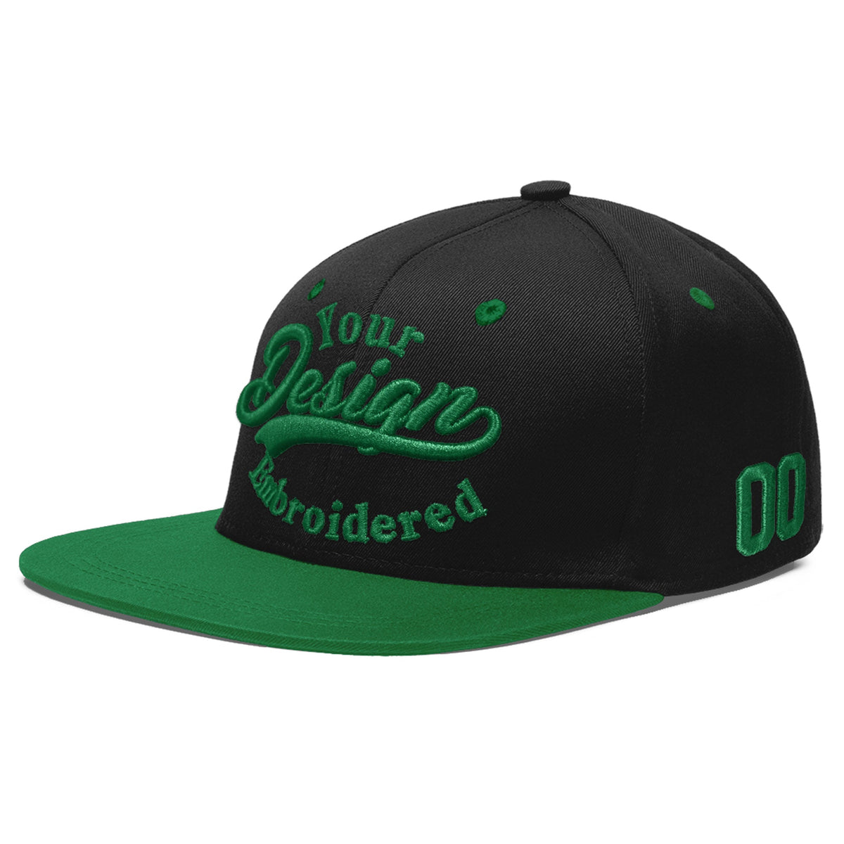 Custom Black Kelly Green 3D Puff Embroidery Flat Embroidery Casual Sport Baseball Cap