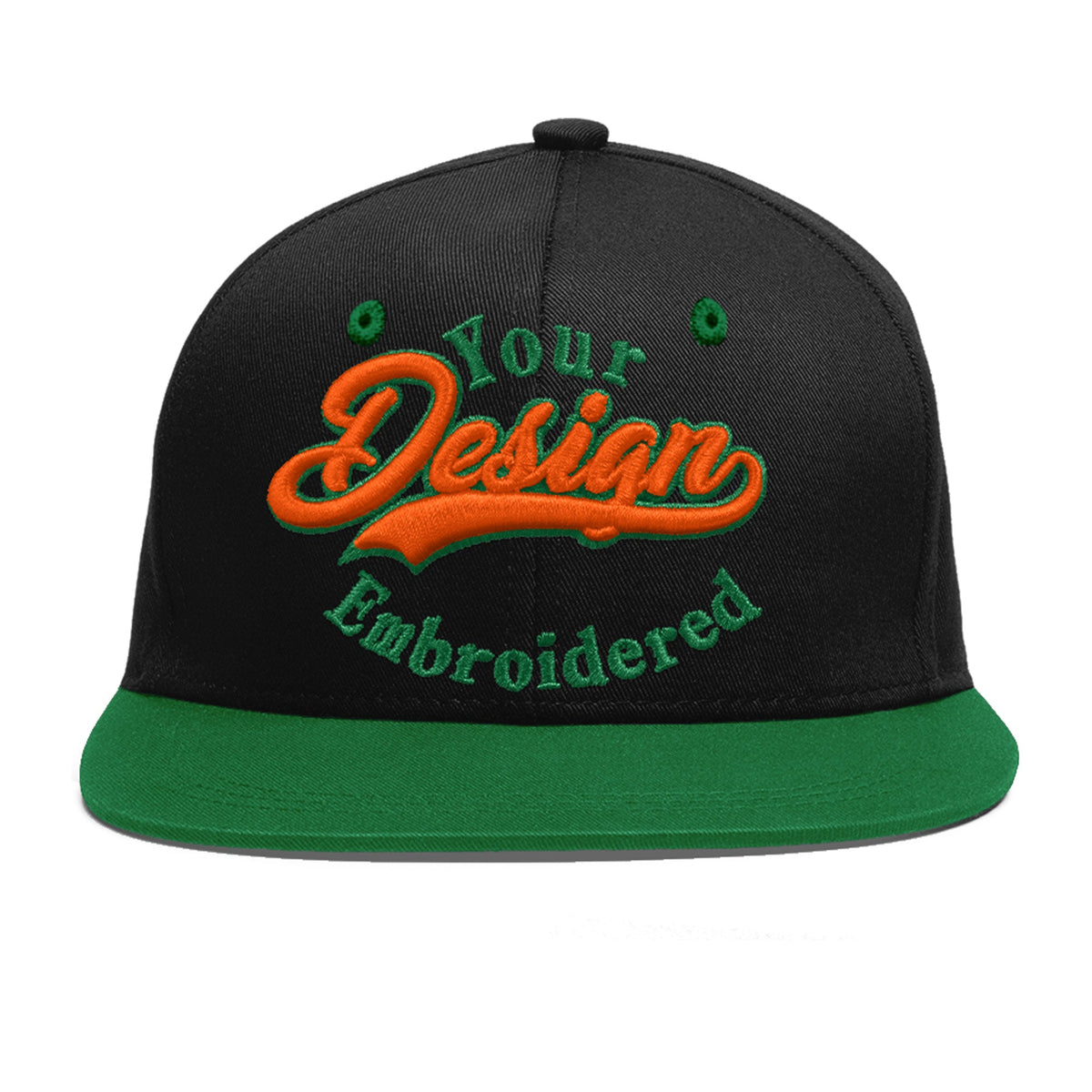 Custom Black Kelly Green 3D Puff Embroidery Flat Embroidery Casual Sport Baseball Cap