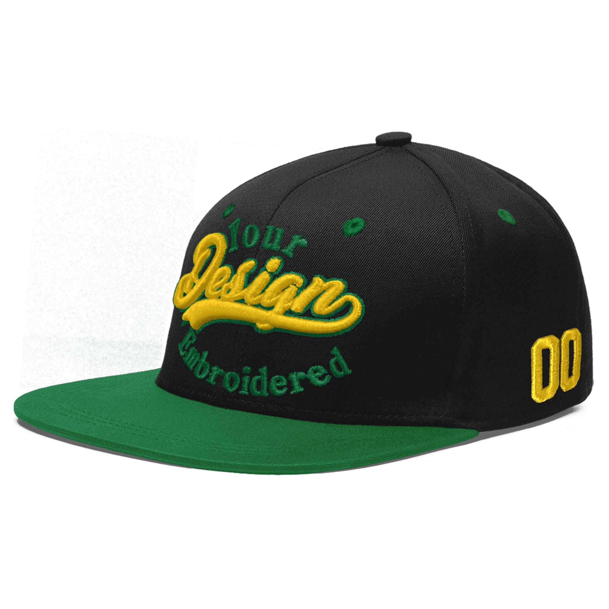 Custom Black Kelly Green 3D Puff Embroidery Flat Embroidery Casual Sport Baseball Cap