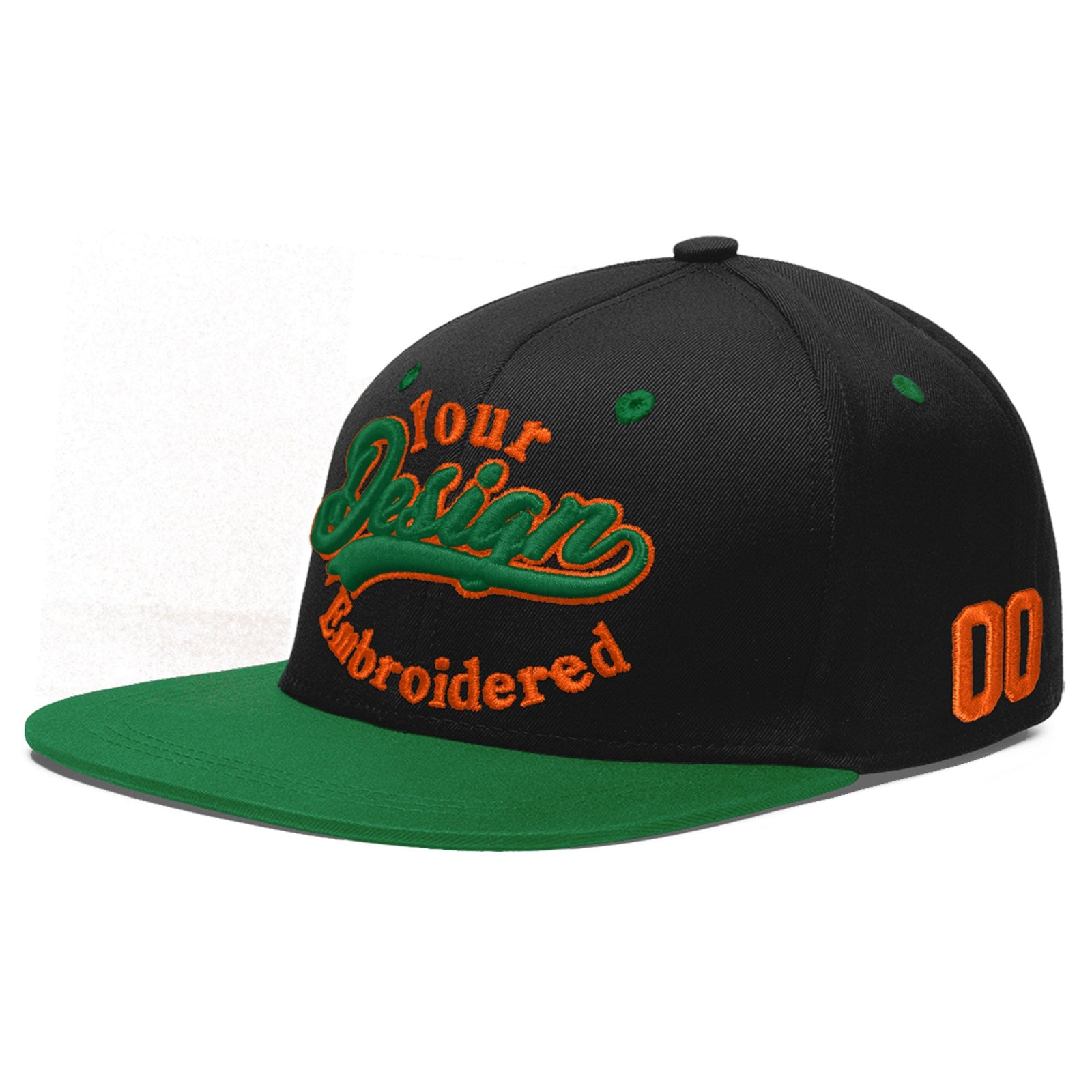 Custom Black Kelly Green 3D Puff Embroidery Flat Embroidery Casual Sport Baseball Cap