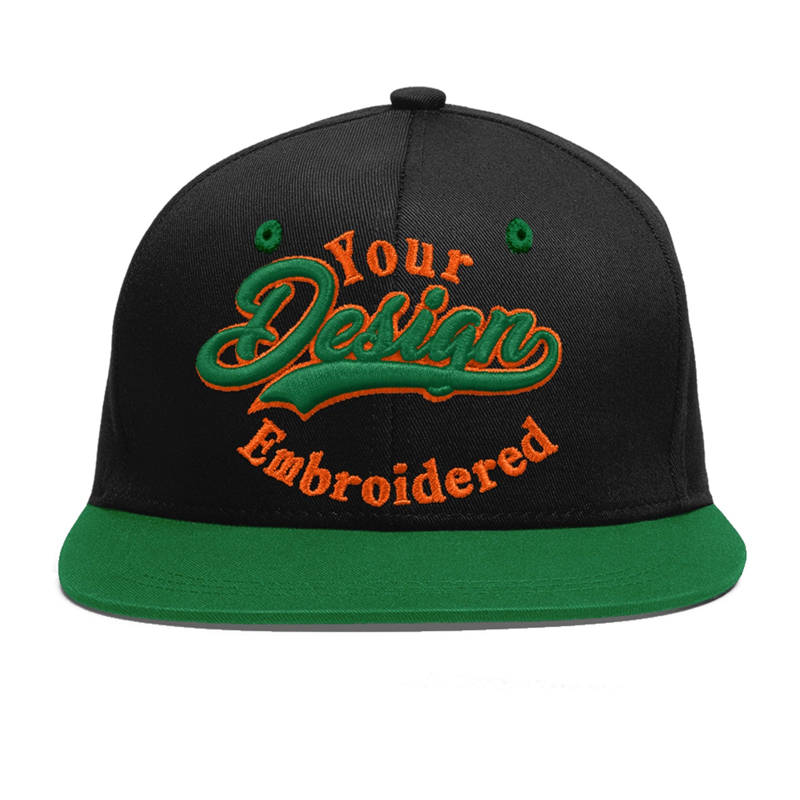 Custom Black Kelly Green 3D Puff Embroidery Flat Embroidery Casual Sport Baseball Cap