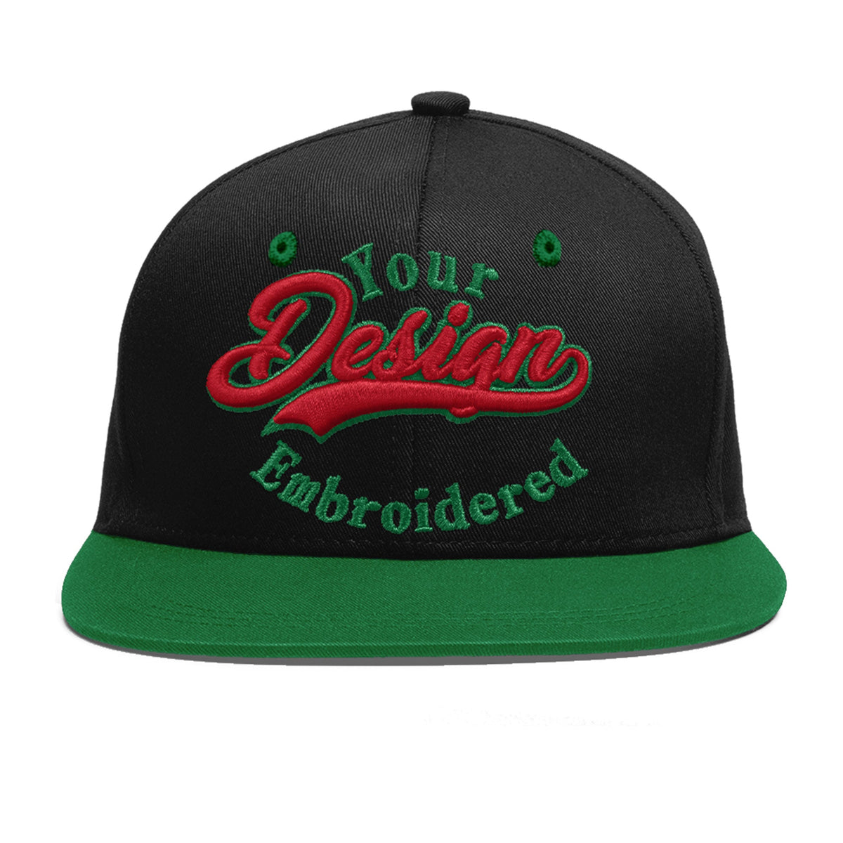Custom Black Kelly Green 3D Puff Embroidery Flat Embroidery Casual Sport Baseball Cap