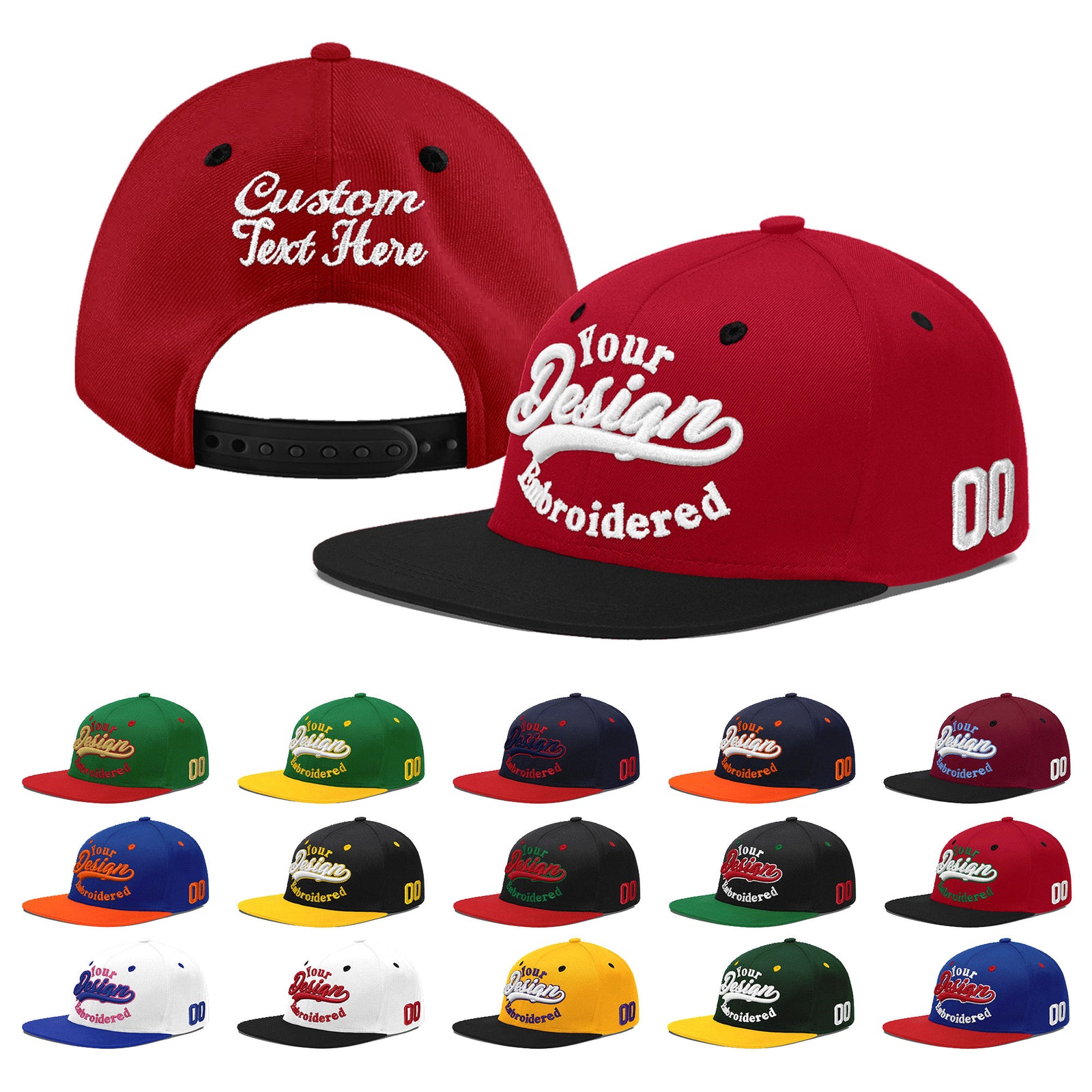 Custom Red Black 3D Puff Embroidery Flat Embroidery Casual Sport Baseball Cap