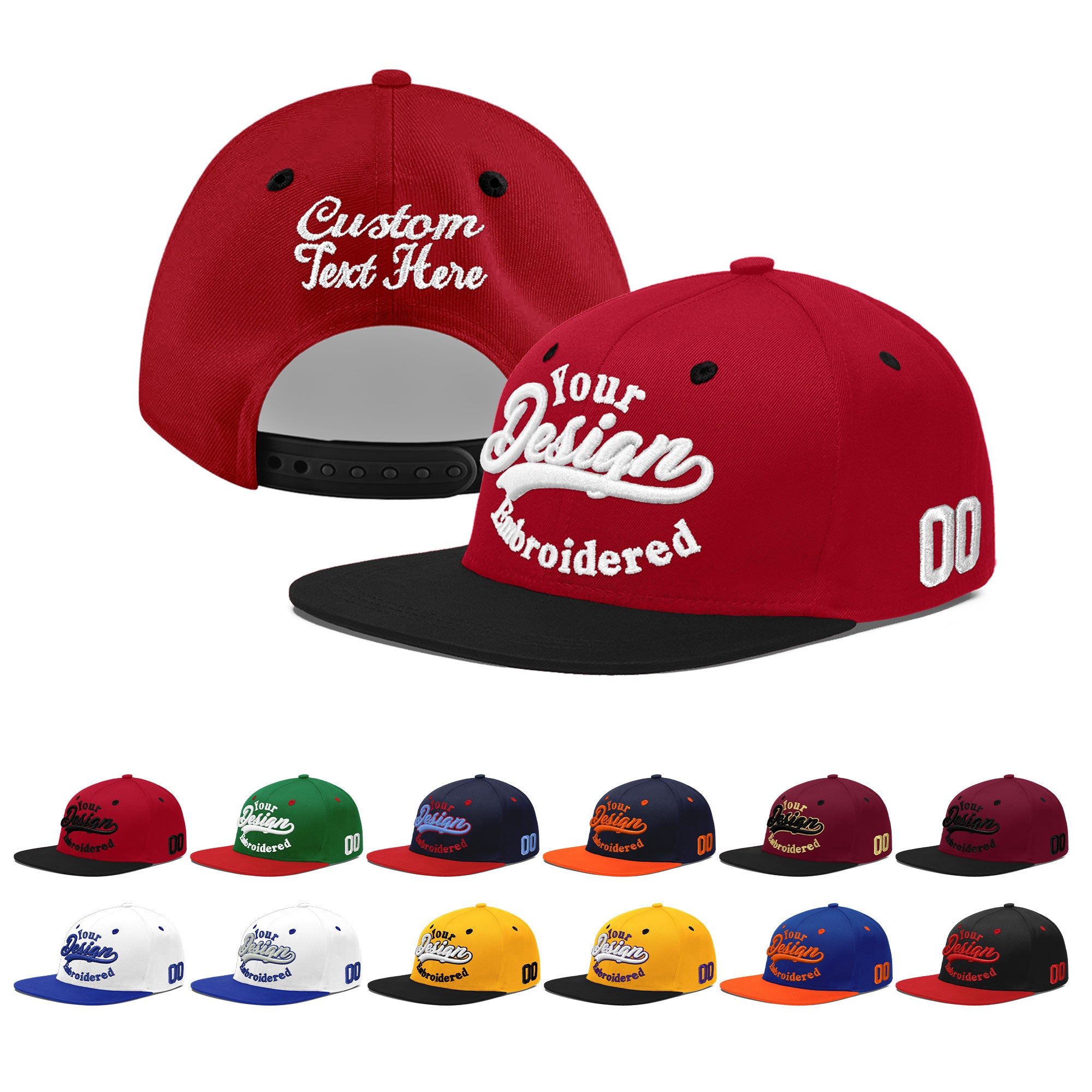 Custom Red Black 3D Puff Embroidery Flat Embroidery Casual Sport Baseball Cap