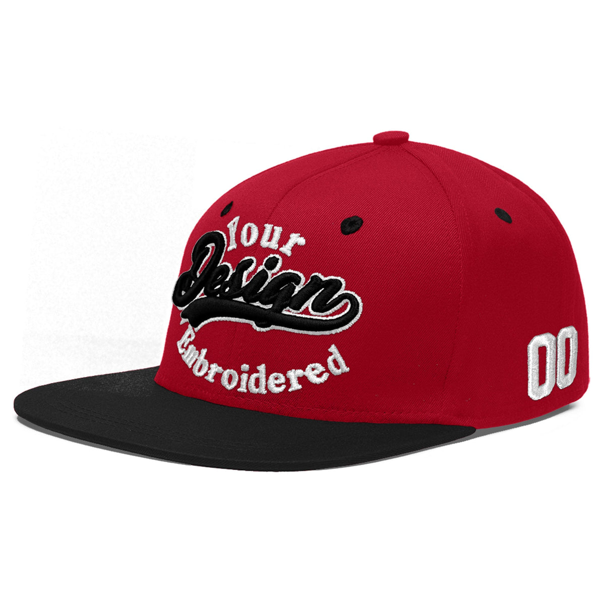 Custom Red Black 3D Puff Embroidery Flat Embroidery Casual Sport Baseball Cap