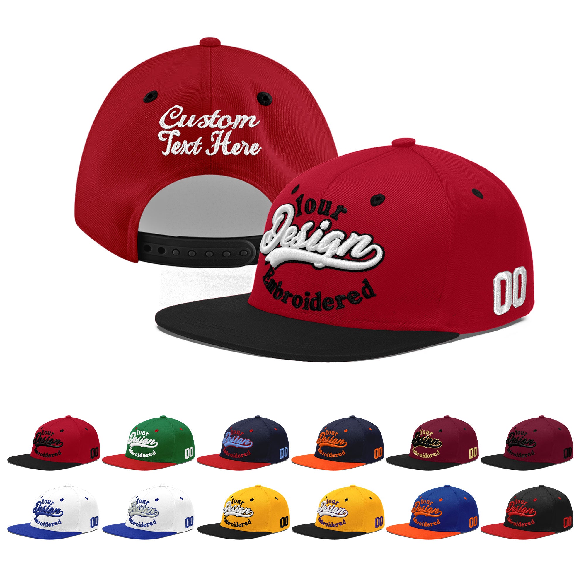 Custom Red Black 3D Puff Embroidery Flat Embroidery Casual Sport Baseball Cap