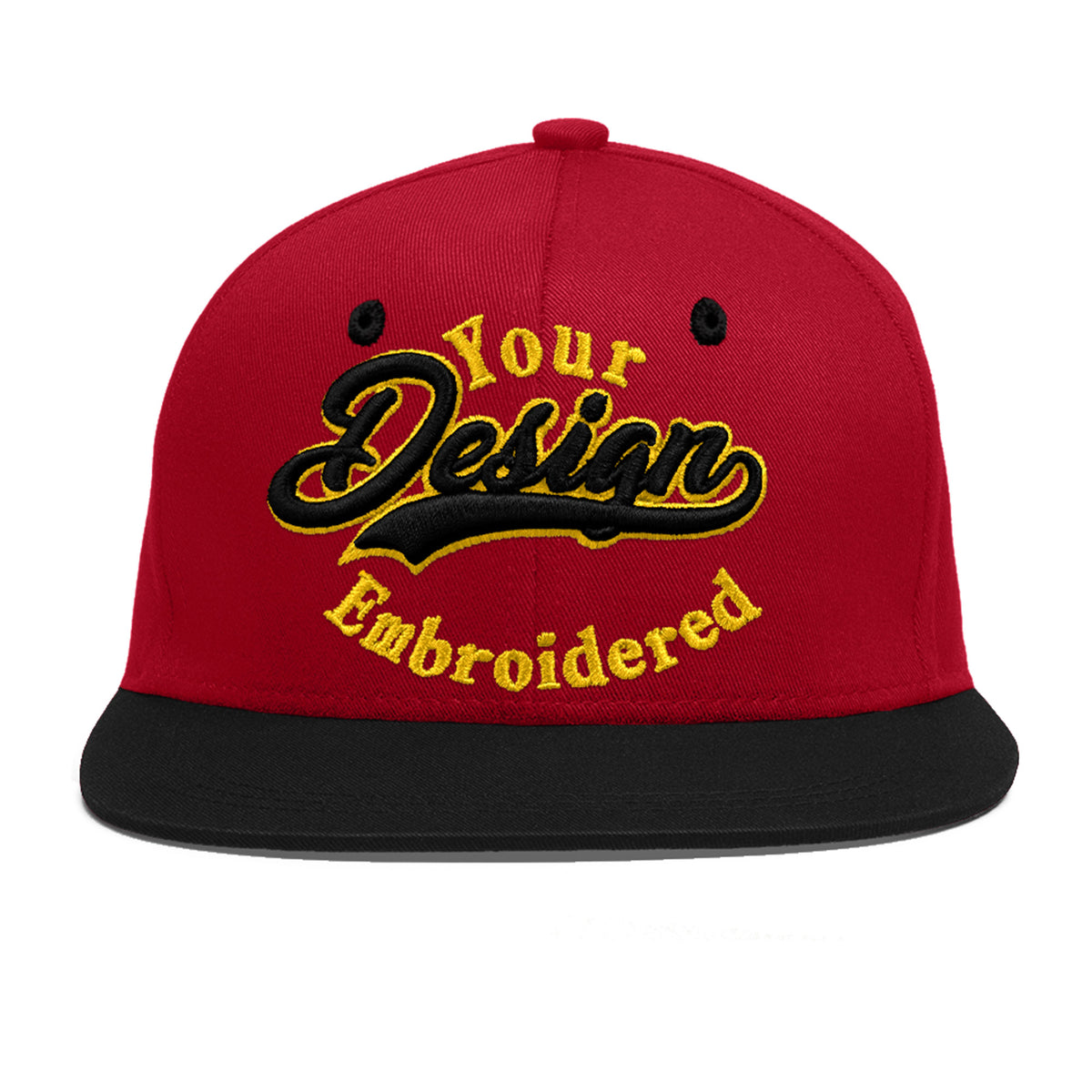 Custom Red Black 3D Puff Embroidery Flat Embroidery Casual Sport Baseball Cap