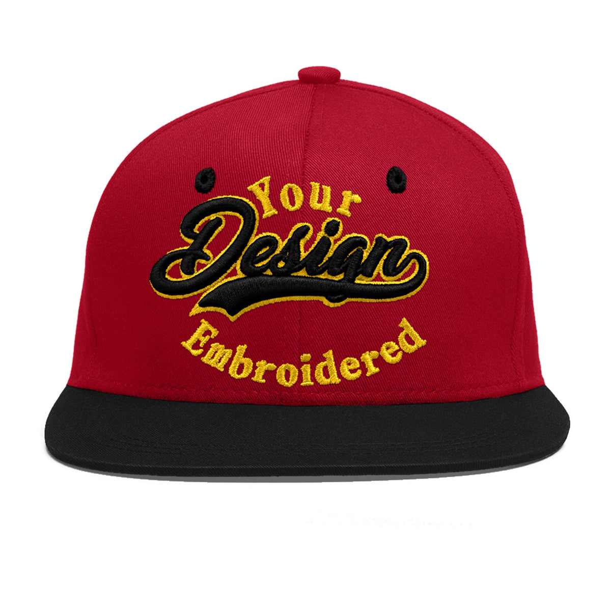 Custom Red Black 3D Puff Embroidery Flat Embroidery Casual Sport Baseball Cap