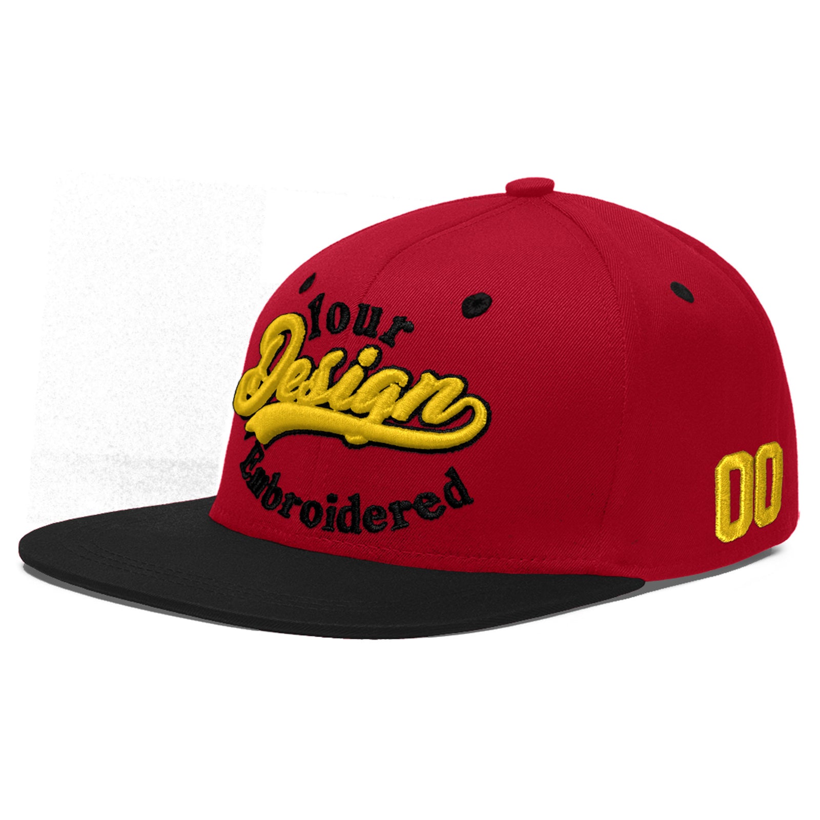 Custom Red Black 3D Puff Embroidery Flat Embroidery Casual Sport Baseball Cap