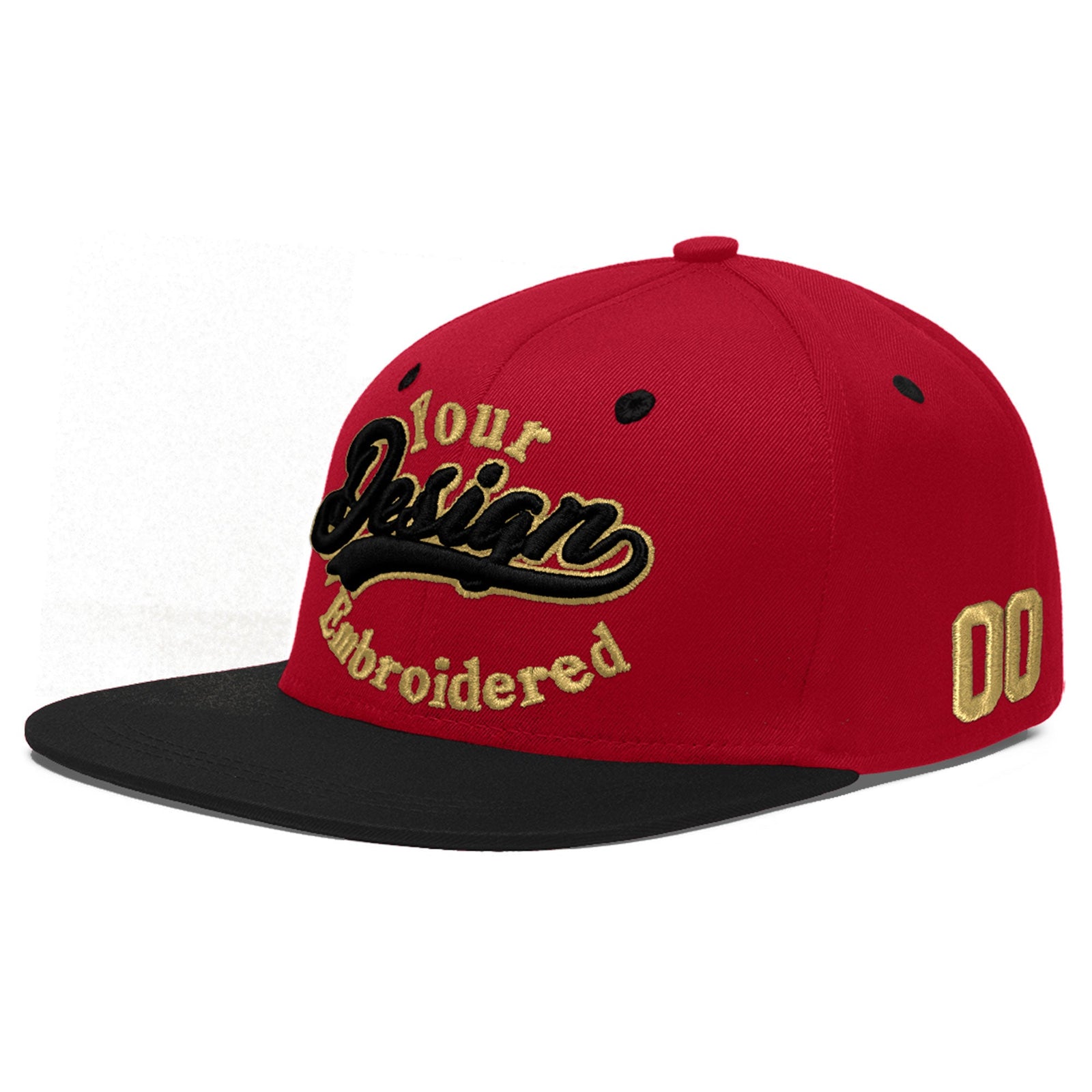 Custom Red Black 3D Puff Embroidery Flat Embroidery Casual Sport Baseball Cap