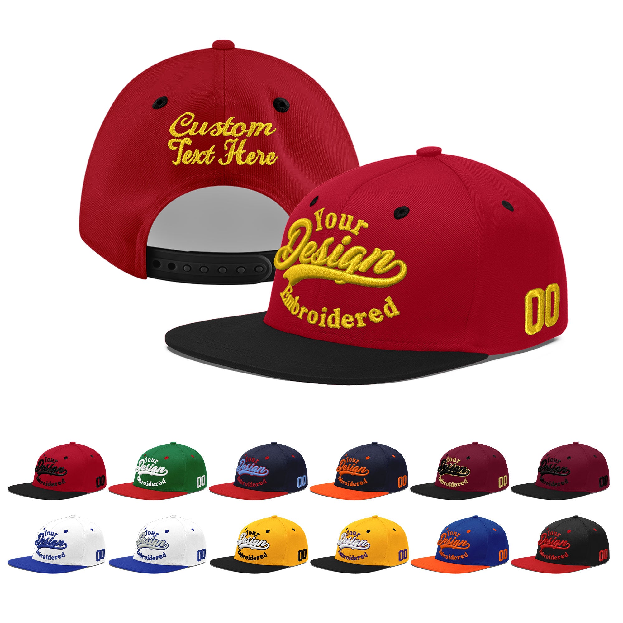 Custom Red Black 3D Puff Embroidery Flat Embroidery Casual Sport Baseball Cap