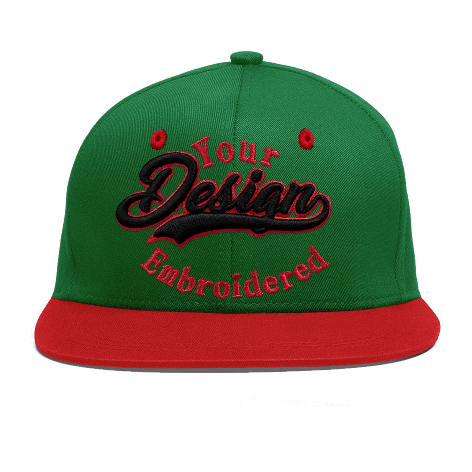 Custom Kelly Green Red 3D Puff Embroidery Flat Embroidery Casual Sport Baseball Cap