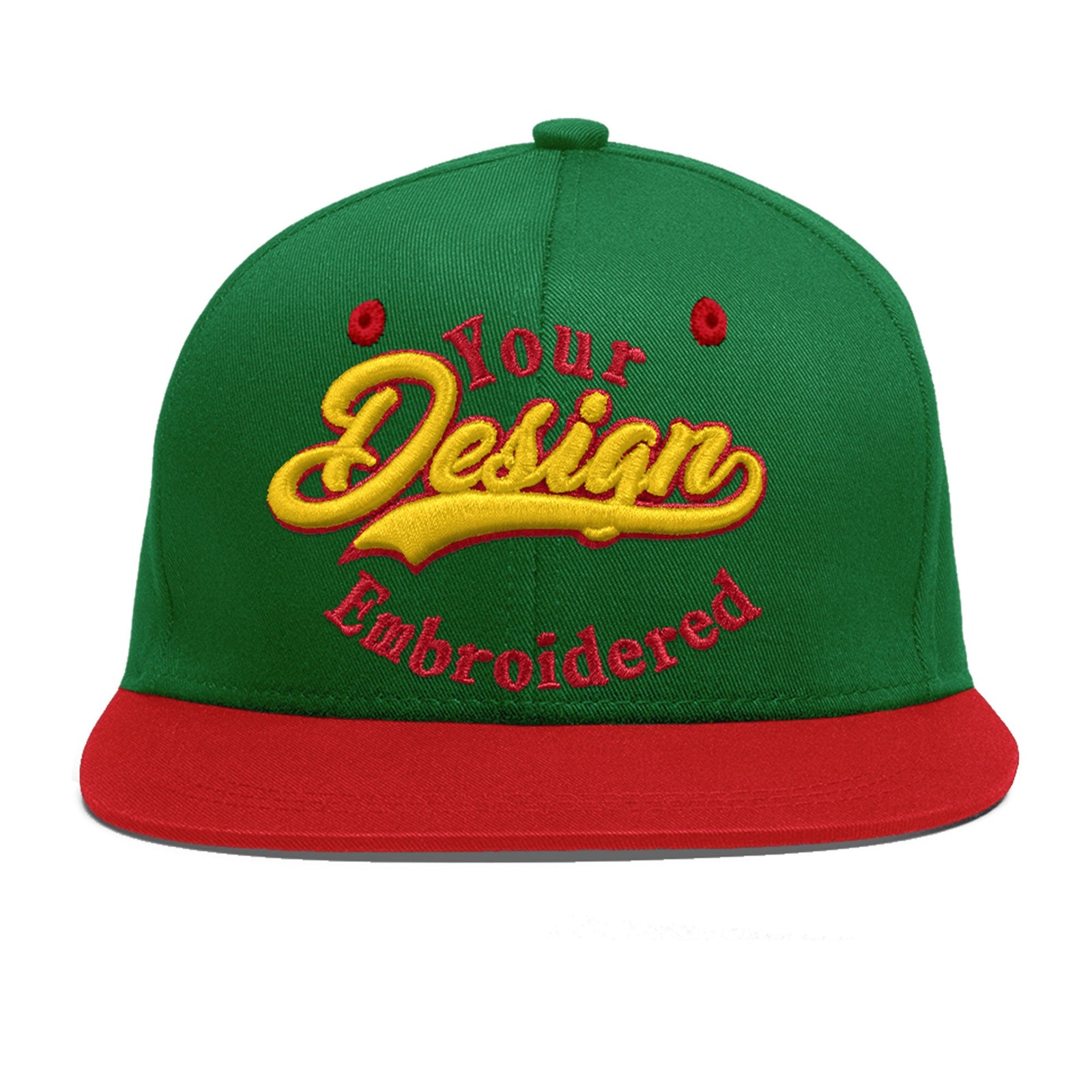 Custom Kelly Green Red 3D Puff Embroidery Flat Embroidery Casual Sport Baseball Cap
