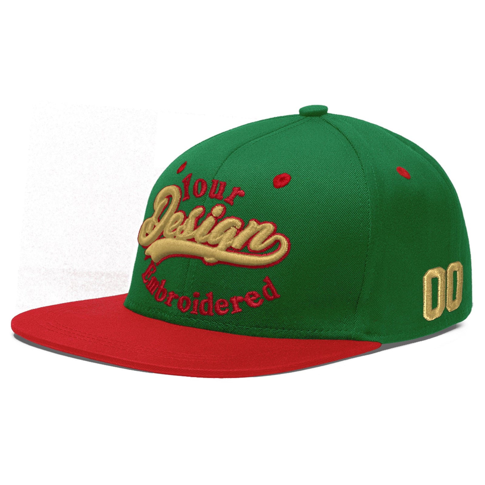 Custom Kelly Green Red 3D Puff Embroidery Flat Embroidery Casual Sport Baseball Cap