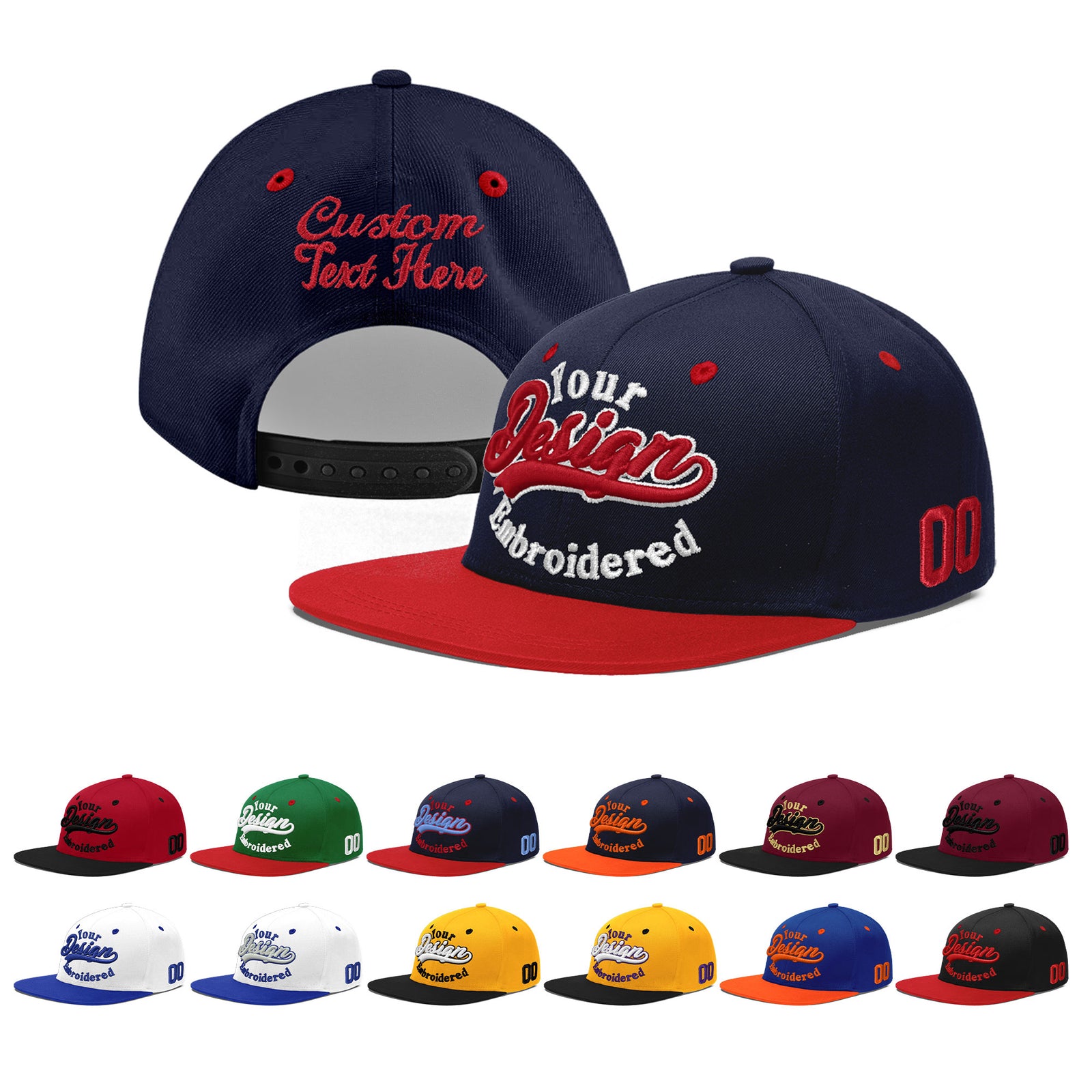Custom Navy Red 3D Puff Embroidery Flat Embroidery Casual Sport Baseball Cap