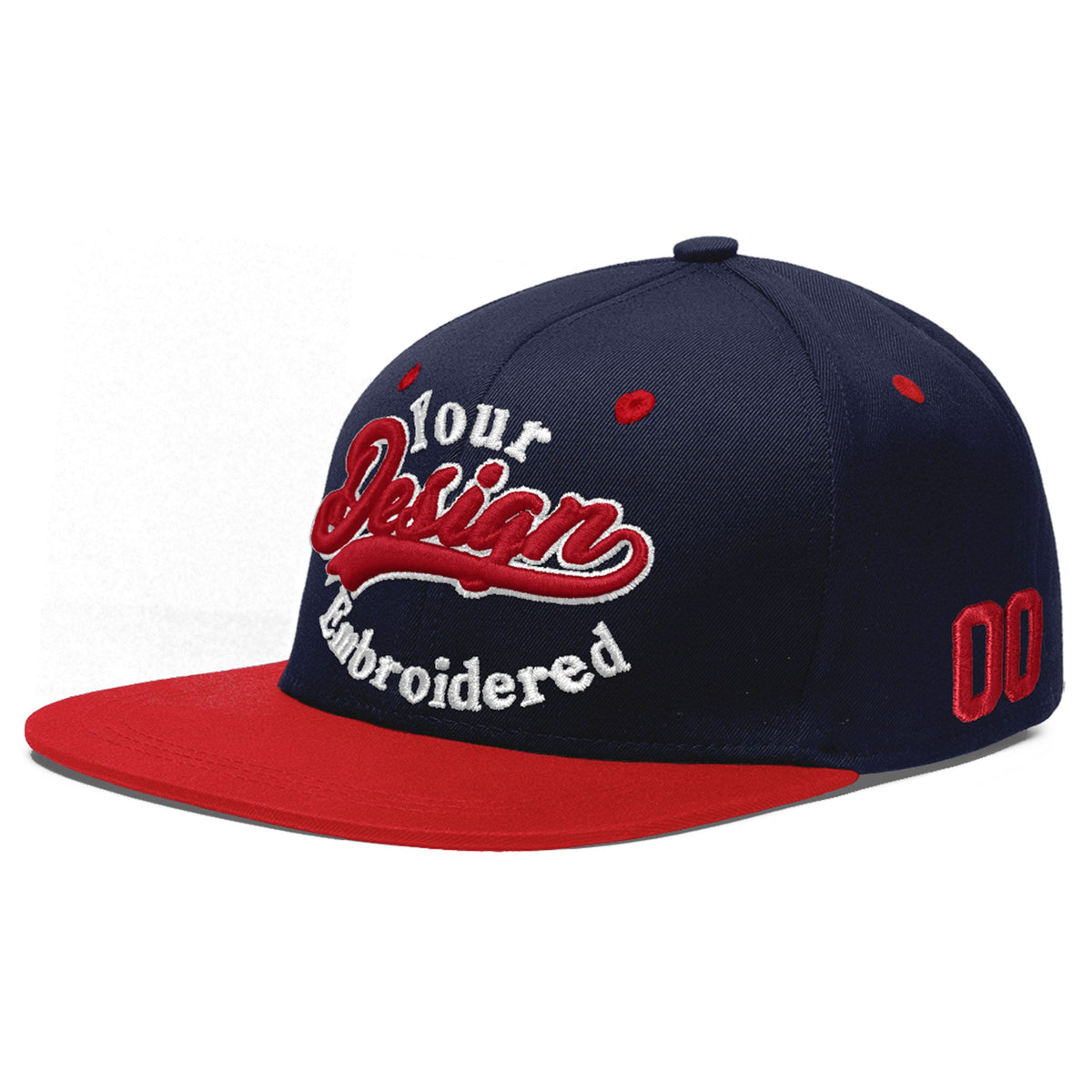 Custom Navy Red 3D Puff Embroidery Flat Embroidery Casual Sport Baseball Cap