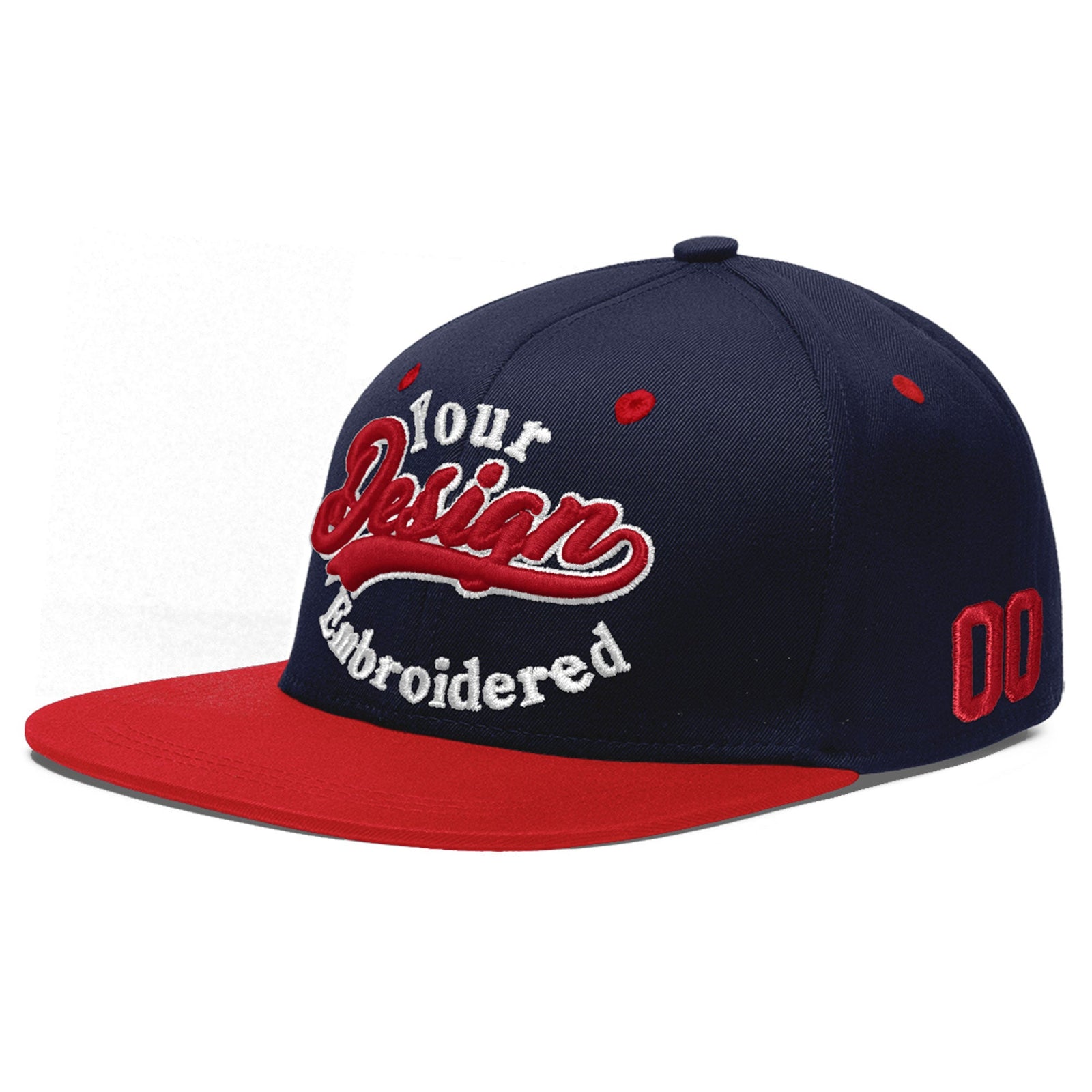 Custom Navy Red 3D Puff Embroidery Flat Embroidery Casual Sport Baseball Cap
