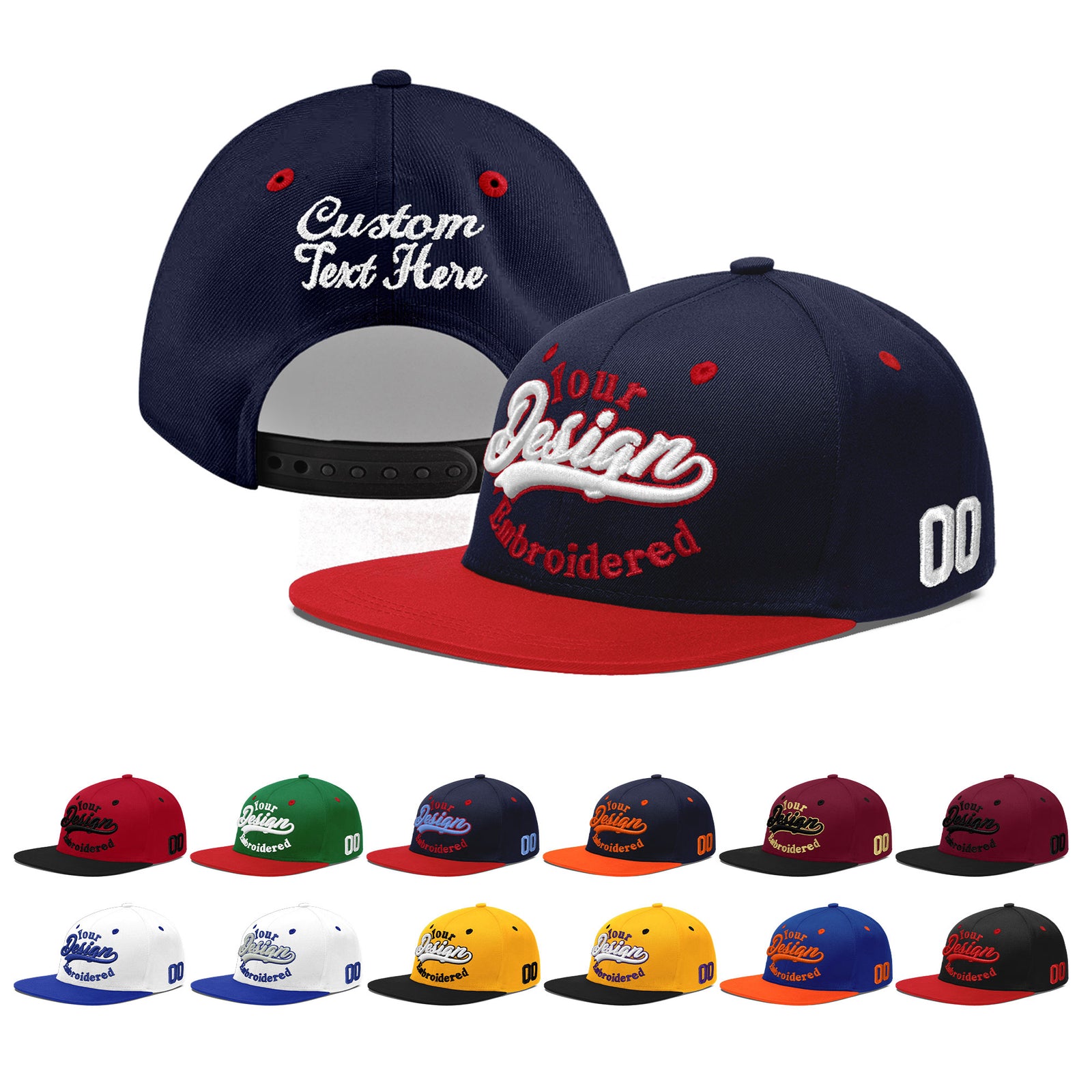 Custom Navy Red 3D Puff Embroidery Flat Embroidery Casual Sport Baseball Cap