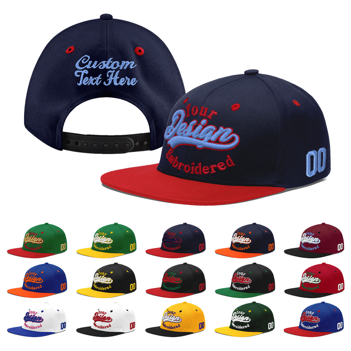 Custom Navy Red 3D Puff Embroidery Flat Embroidery Casual Sport Baseball Cap