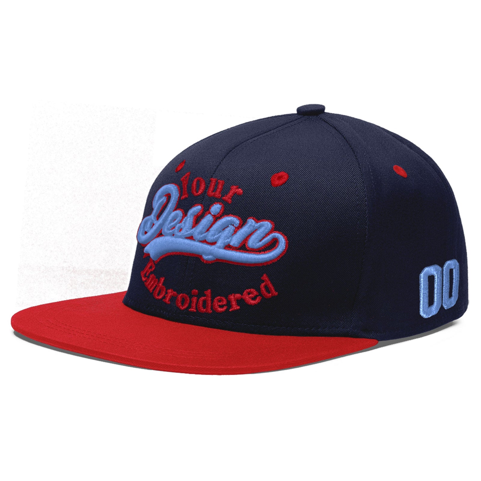 Custom Navy Red 3D Puff Embroidery Flat Embroidery Casual Sport Baseball Cap