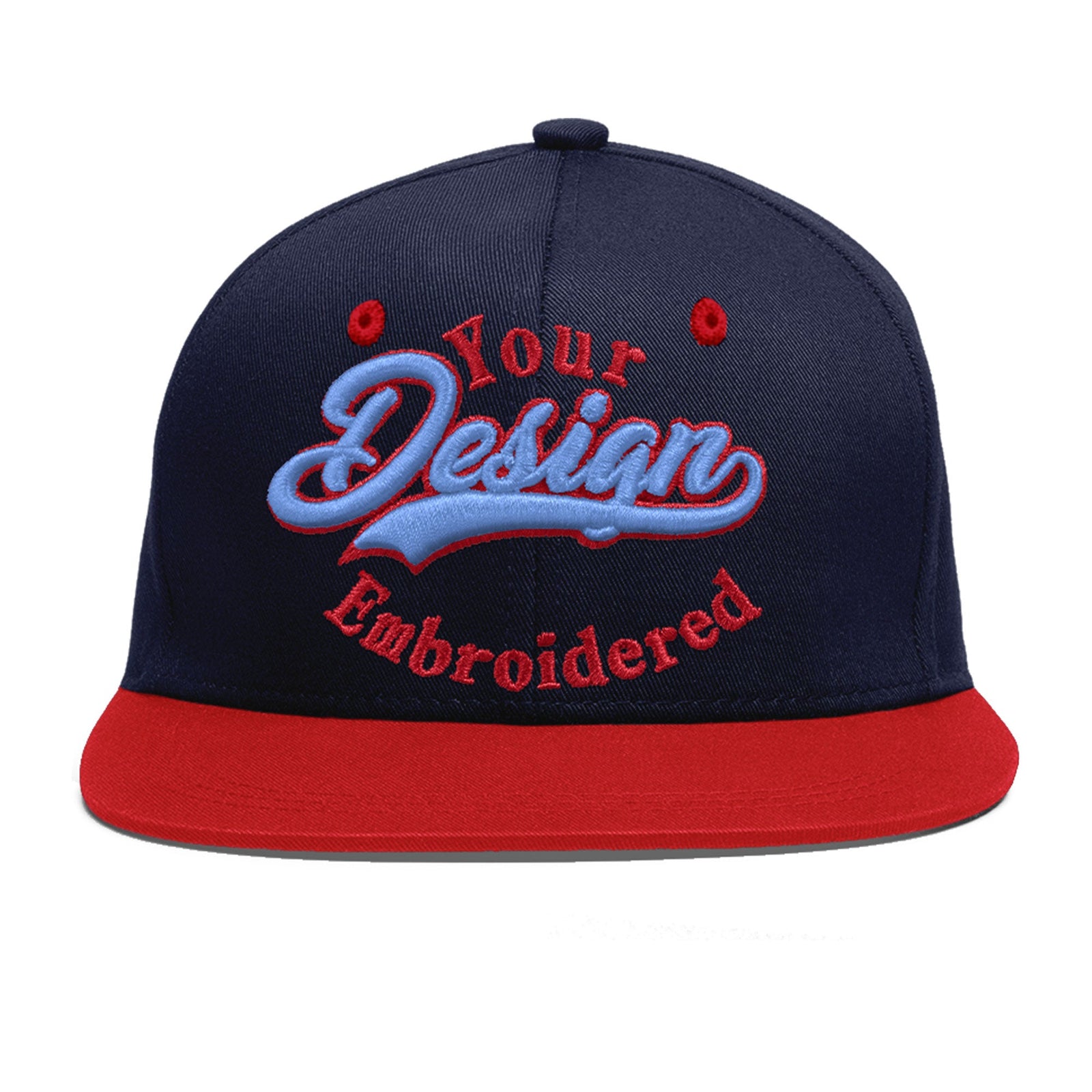 Custom Navy Red 3D Puff Embroidery Flat Embroidery Casual Sport Baseball Cap
