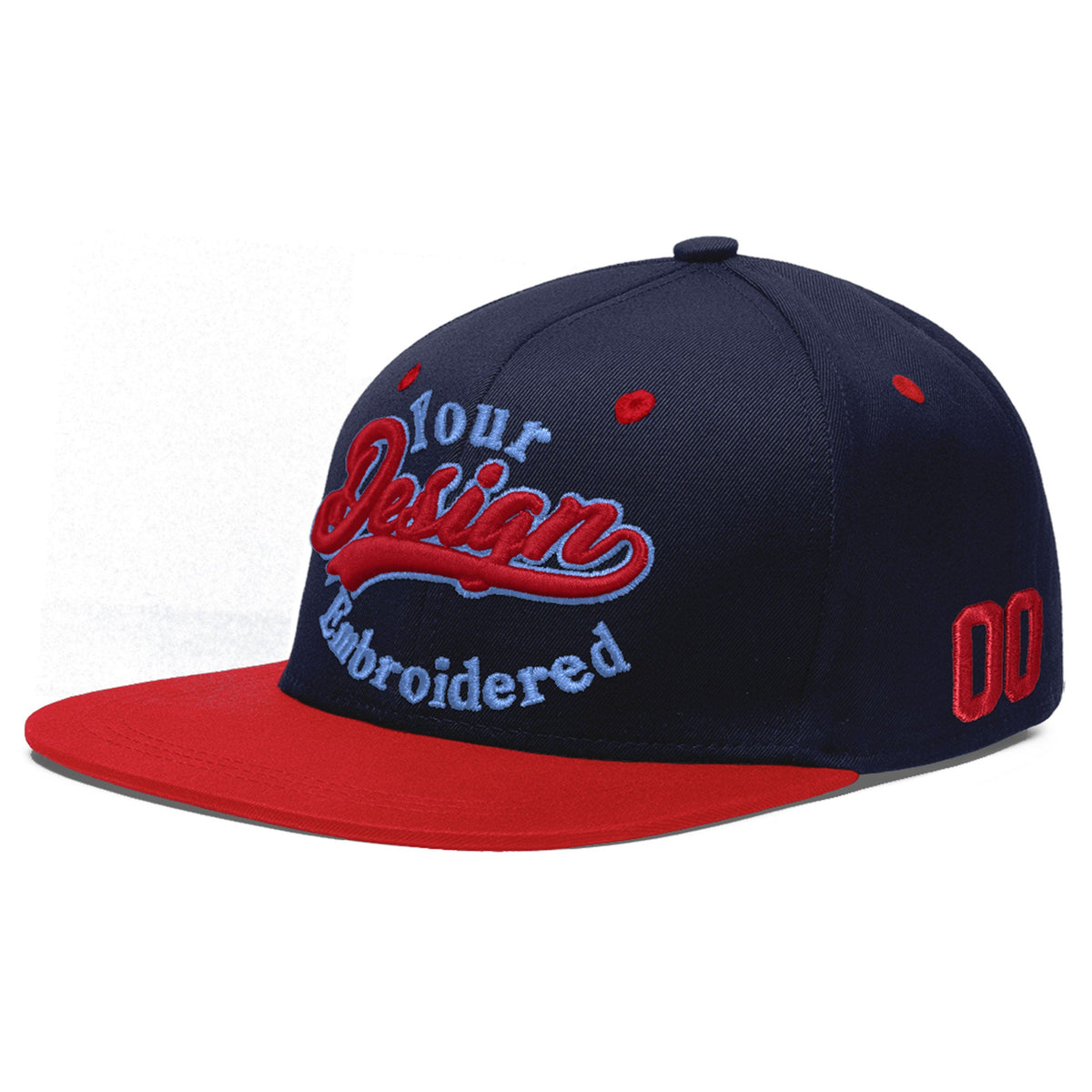 Custom Navy Red 3D Puff Embroidery Flat Embroidery Casual Sport Baseball Cap