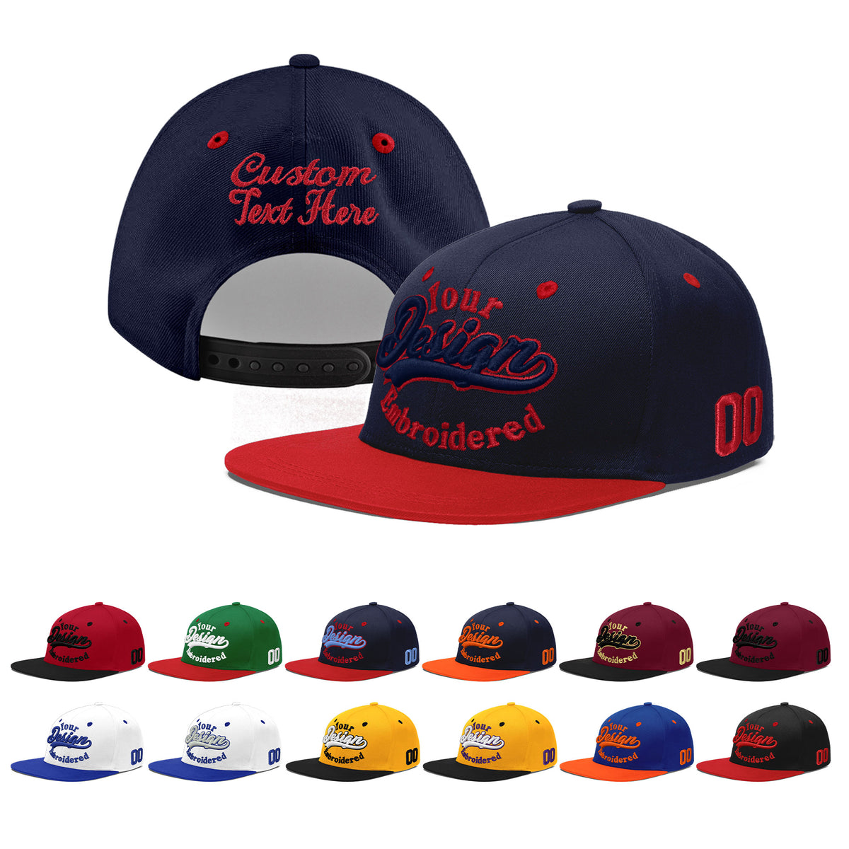 Custom Navy Red 3D Puff Embroidery Flat Embroidery Casual Sport Baseball Cap