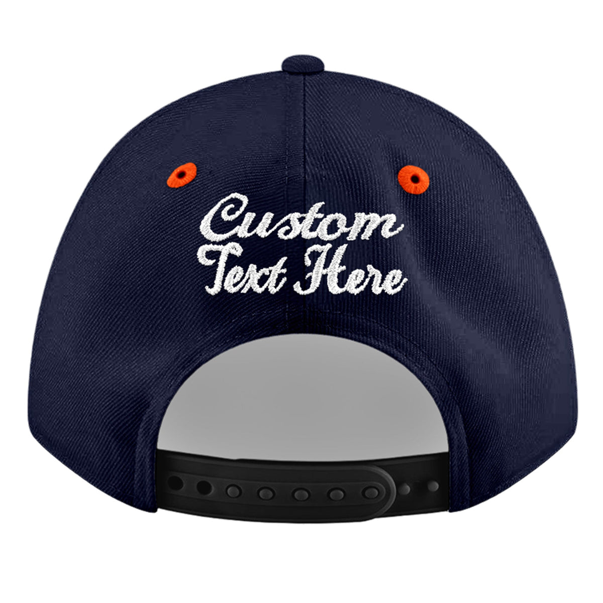 Custom Navy Orange 3D Puff Embroidery Flat Embroidery Casual Sport Baseball Cap