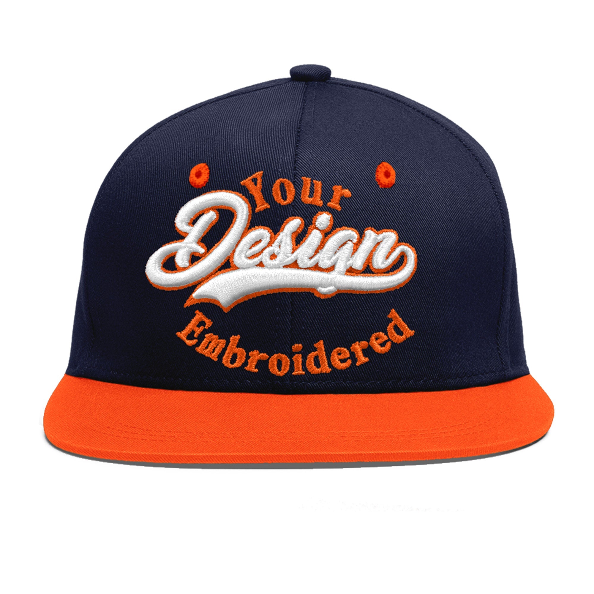Custom Navy Orange 3D Puff Embroidery Flat Embroidery Casual Sport Baseball Cap