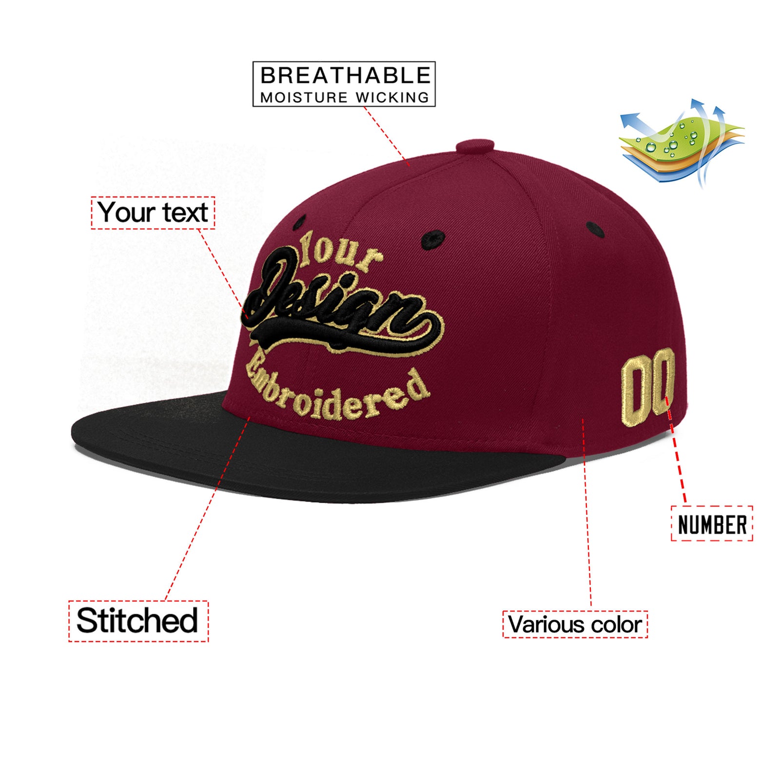 Custom Navy Orange 3D Puff Embroidery Flat Embroidery Casual Sport Baseball Cap