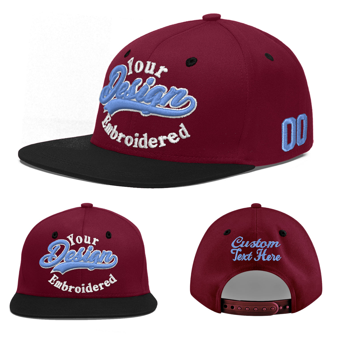 Custom Navy Orange 3D Puff Embroidery Flat Embroidery Casual Sport Baseball Cap