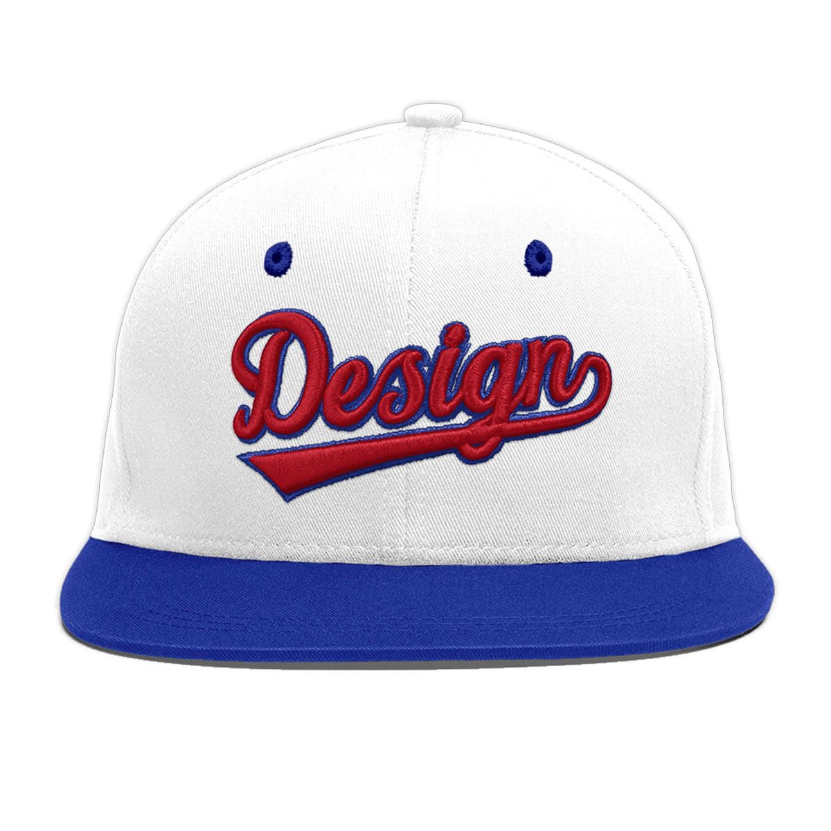 Custom White Royal Blue 3D Puff Embroidery Flat Embroidery Casual Sport Baseball Cap