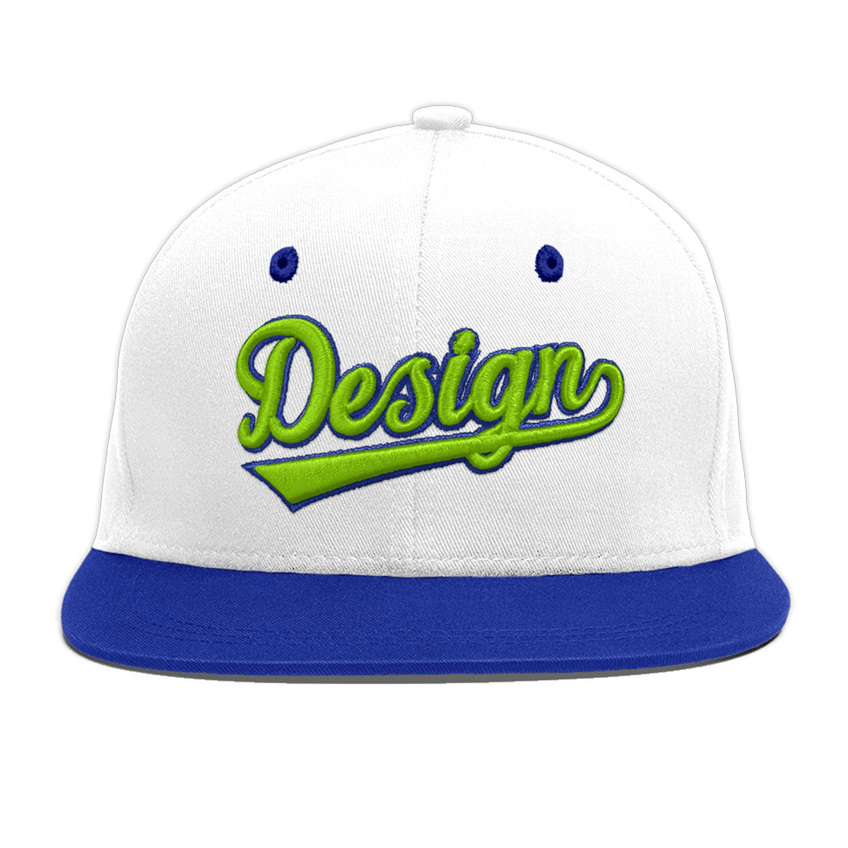 Custom White Royal Blue 3D Puff Embroidery Flat Embroidery Casual Sport Baseball Cap