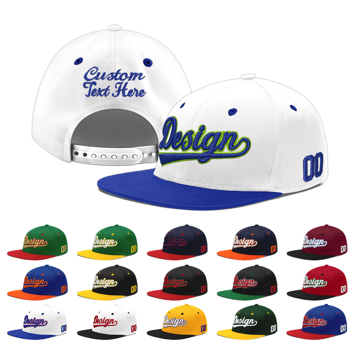Custom White Royal Blue 123D Puff Embroidery Flat Embroidery Casual Sport Baseball Cap