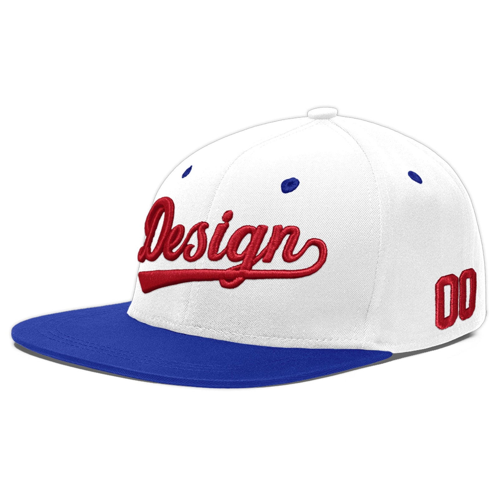 Custom White Royal Blue 134D Puff Embroidery Flat Embroidery Casual Sport Baseball Cap