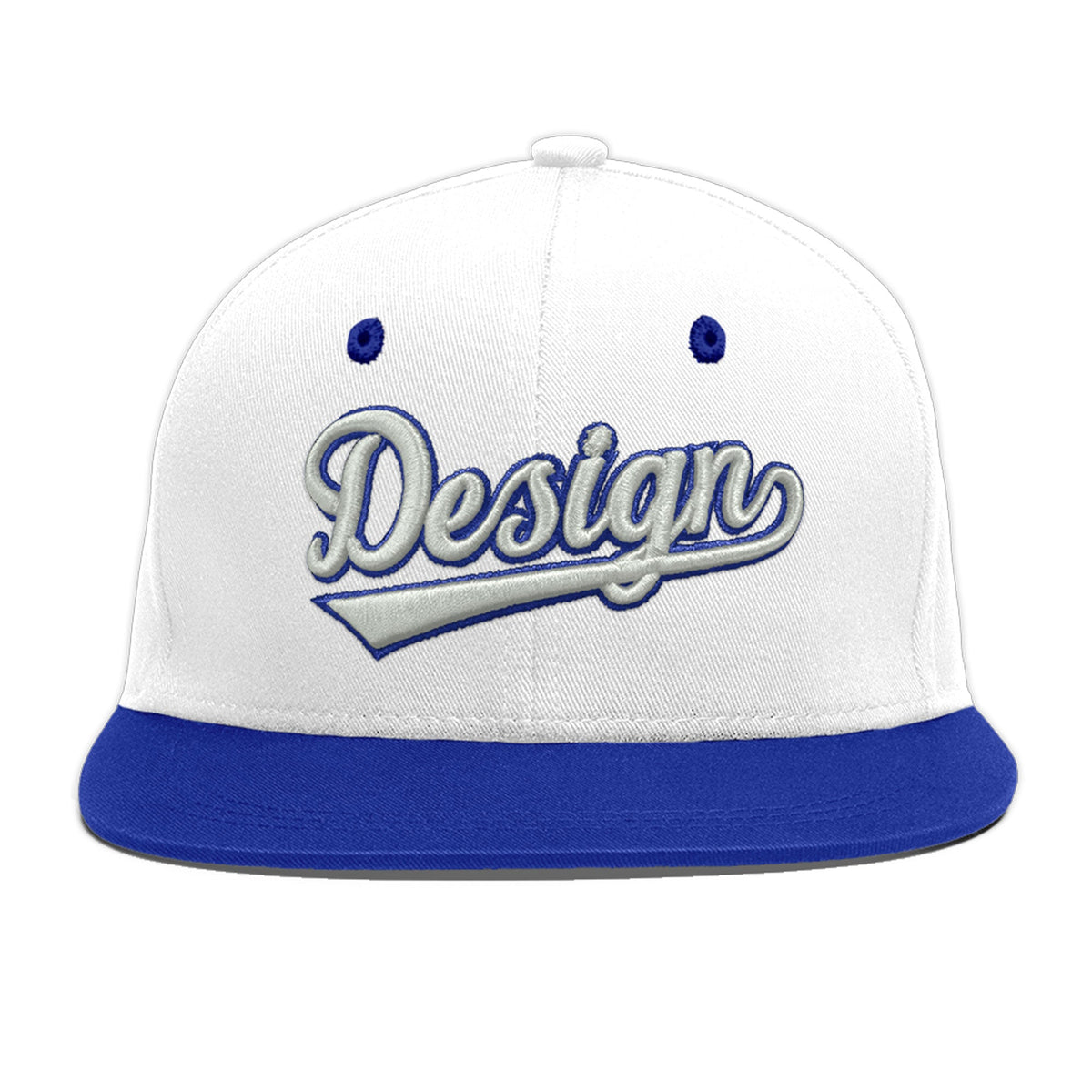 Custom White Royal Blue 144D Puff Embroidery Flat Embroidery Casual Sport Baseball Cap