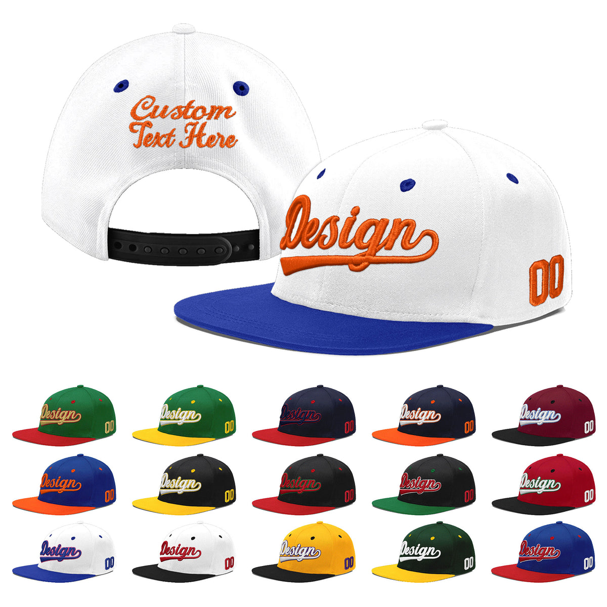 Custom White Royal Blue 155D Puff Embroidery Flat Embroidery Casual Sport Baseball Cap