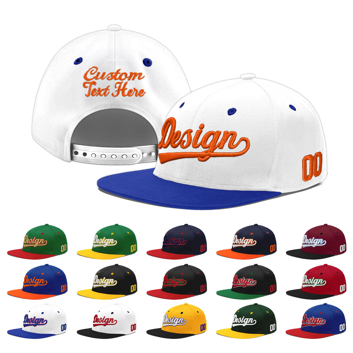 Custom White Royal Blue 155D Puff Embroidery Flat Embroidery Casual Sport Baseball Cap