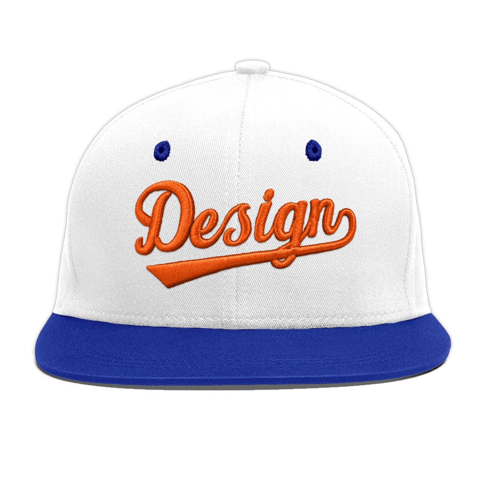 Custom White Royal Blue 160D Puff Embroidery Flat Embroidery Casual Sport Baseball Cap