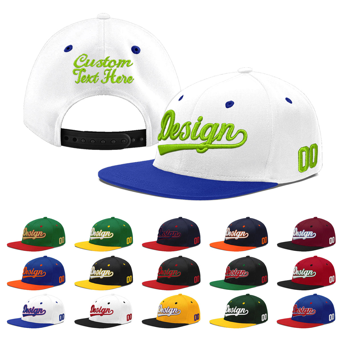 Custom White Royal Blue 123D Puff Embroidery Flat Embroidery Casual Sport Baseball Cap