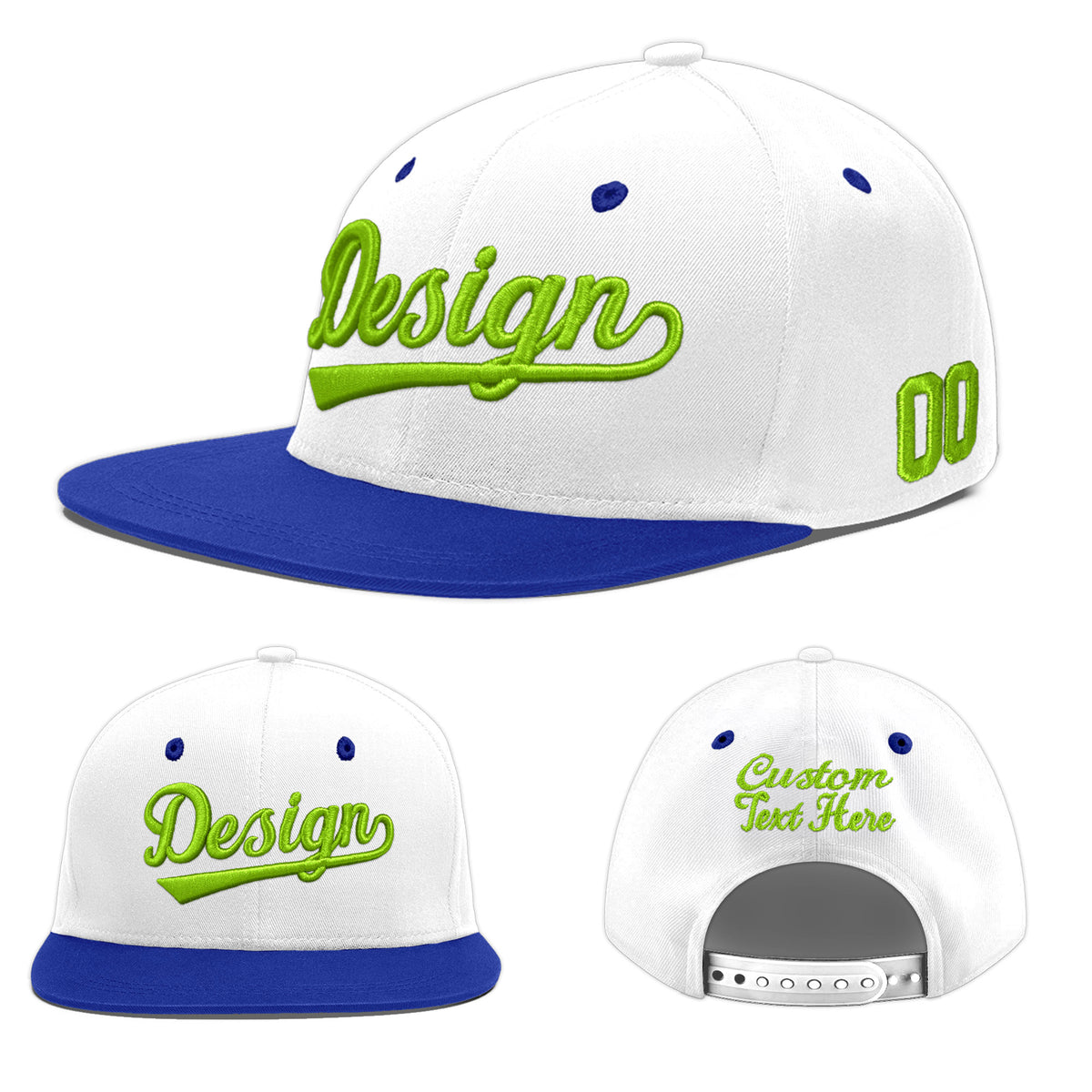 Custom White Royal Blue 124D Puff Embroidery Flat Embroidery Casual Sport Baseball Cap